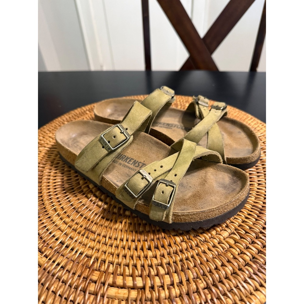 Birkenstock Franca Olive Green Nubuck Leather Strappy Sandals Womens 37 L6 M4 - Picture 1 of 9